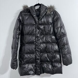 Uniqlo Women's Puffer Jacket Brown Size M Full Zip Quilted Hooded Down Filled